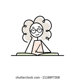 sketch vector illustration reading curly girl in the school