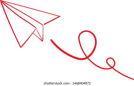 Sketch vector illustration red airplane in doodle style