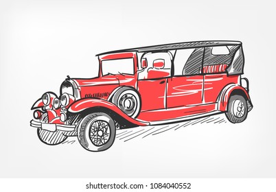 sketch vector illustration retro car red