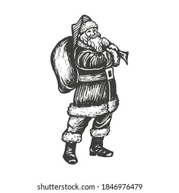 Sketch vector illustration of Santa Claus with sack full of presents