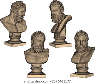 sketch vector illustration silhouette design statue half body philosopher thinker roman greek classic vintage ethnic europe