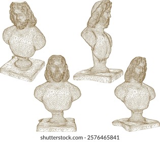 sketch vector illustration silhouette design statue half body philosopher thinker roman greek classic vintage ethnic europe