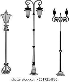 sketch vector illustration silhouette design classic vintage city park lamp ethnic europe