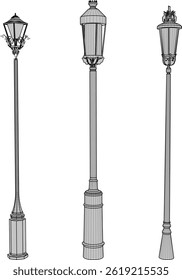 sketch vector illustration silhouette design classic vintage city park lamp ethnic europe