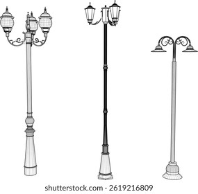 sketch vector illustration silhouette design classic vintage city park lamp ethnic europe