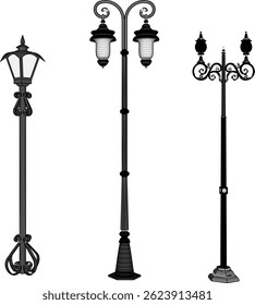 sketch vector illustration silhouette design classic vintage city park lamp ethnic europe