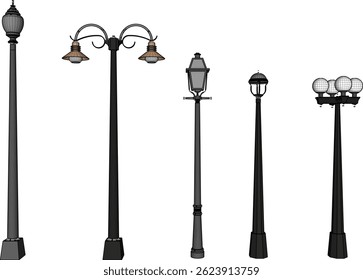 sketch vector illustration silhouette design city park lamp antique classic vintage ethnic europe