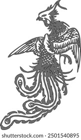 Sketch vector illustration silhouette detailed design mythological animal fairy tale winged phoenix