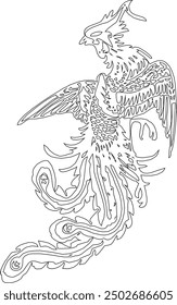 Sketch vector illustration silhouette detailed design mythological animal fairy tale winged phoenix