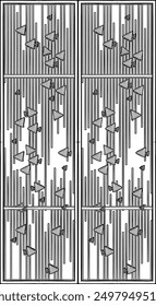 Sketch vector illustration, silhouette drawing, detailed design of interior wardrobe partition, geometric pattern background