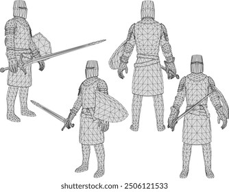 Sketch vector illustration silhouette drawing detailed design of ethnic knight with a sword from the classical royal period