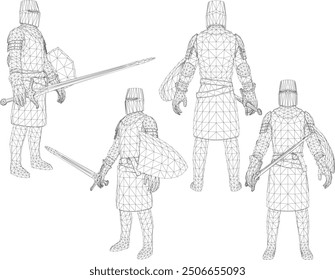 Sketch vector illustration silhouette drawing detailed design of ethnic knight with a sword from the classical royal period