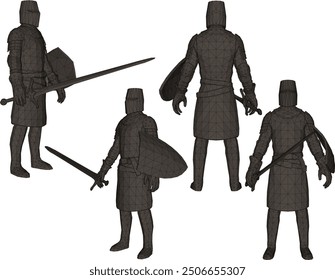 Sketch vector illustration silhouette drawing detailed design of ethnic knight with a sword from the classical royal period