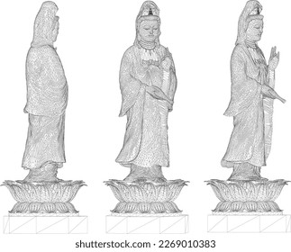 Sketch vector illustration of a statue of a holy goddess on a lotus