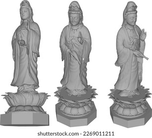 Sketch vector illustration of a statue of a holy goddess on a lotus