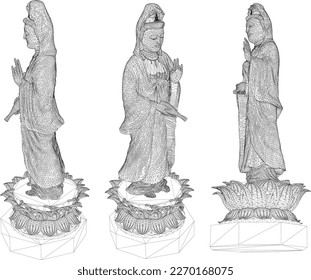 Sketch vector illustration of a statue of a holy goddess on a lotus