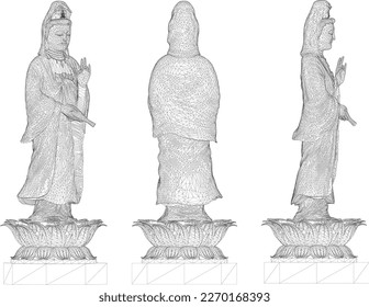 Sketch vector illustration of a statue of a holy goddess on a lotus