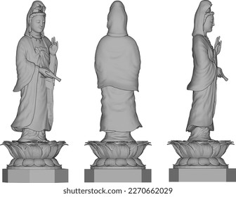 Sketch vector illustration of a statue of a holy goddess on a lotus