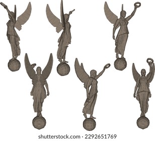 Sketch vector illustration of a statue of a winged greek goddess