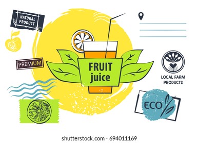 Sketch vector illustration. Template hand-drawn banner, poster, logo for menu cafe, bar, restaurant with healthy beverage, fresh juice. Glass with lemon.