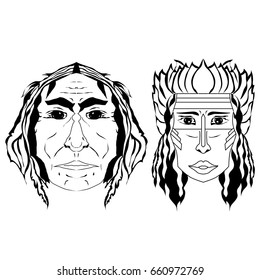 Sketch vector illustration. Two faces of indians