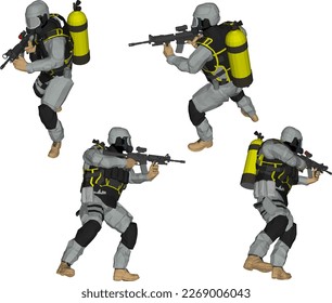 Esbozar ilustración vectorial del ejército de los ee.uu. cargando armas