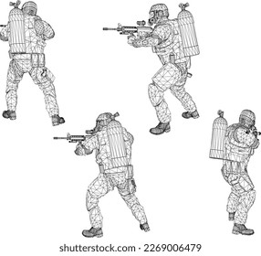 Sketch vector illustration of us army carrying guns