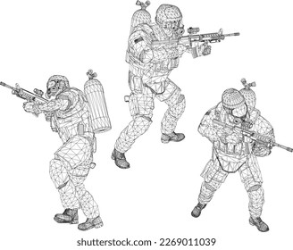 Esbozar ilustración vectorial del ejército de los ee.uu. cargando armas