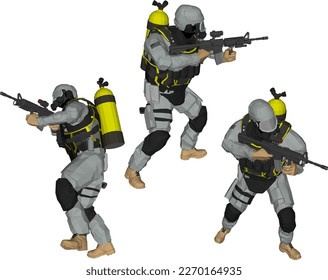 Sketch vector illustration of us army carrying guns