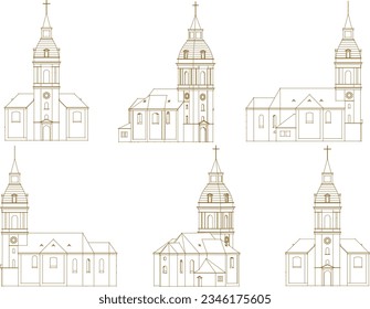 Esbozo de ilustración vectorial del antiguo diseño vintage de la iglesia sagrada con la torre alta