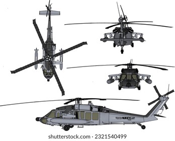 Sketch vector illustration of a war fighter helicopter with missile weapons