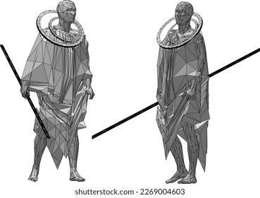 Sketch vector illustration of warrior monk with staff