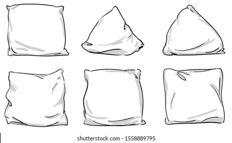 Sketch vector illustration white bed pillow isolated on white background. Vector stock illustration. 