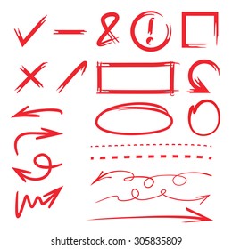 sketch vector of marker elements, arrows, dashed line, circles