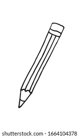 Sketch vector of pencil in cartoon hand drawn doodle style.