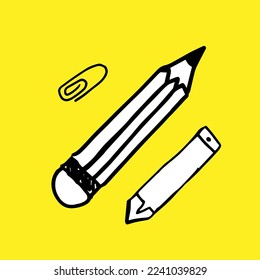 Esbozar lápiz vectorial en estilo doodle amarillo aislado