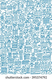 Sketch vector set of houses in doodle style.Vector Illustration