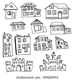 Sketch vector set of houses in doodle style