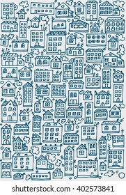Sketch vector set of houses in doodle style.Vector Illustration