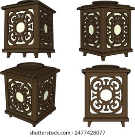 Sketch of a vector silhouette illustration of a traditional vintage Chinese style ethnic garden lamp design