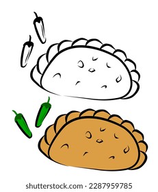 sketch vector snack pastel and chili, set 2, indonesia traditional food from rice, vegetable or potato
