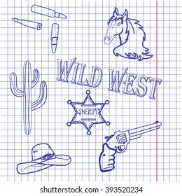 sketch vector wild west on notebook sheet