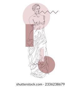 
Esbozo de Venus de Milo a lo largo de un estilo abstracto sobre un fondo blanco. Arte de línea.