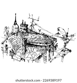Sketch of a vibrant city street, capturing the energy and excitement of the urban environment.