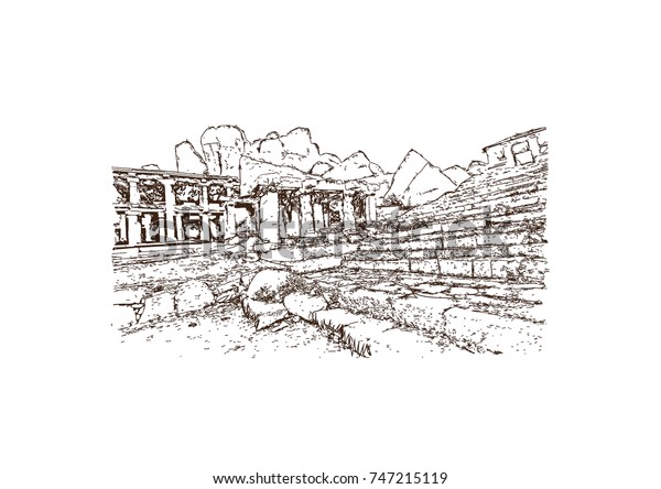 Sketch View Ancient Ruins On Hemakuta Stock Vector Royalty Free