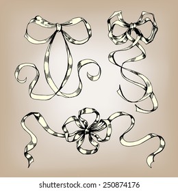 Sketch  Vintage  bow, set .  Vector illustration