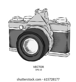 Sketch of a vintage camera. Vector illustration