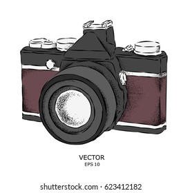 Sketch of a vintage camera. Vector illustration