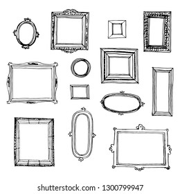 Sketch vintage frames, decorative, handrawing set. Vector image