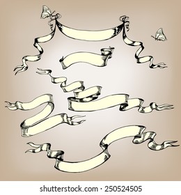  Sketch  Vintage ribbon banners, set .  Vector illustration